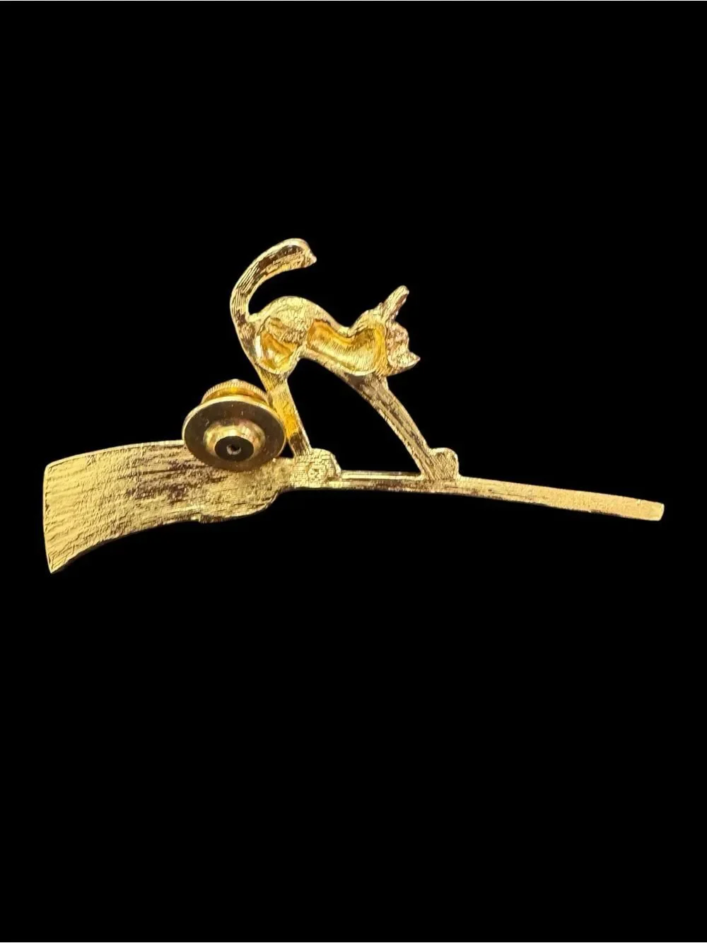 Vintage Avon Gold Cat on Broomstick Brooch Pin